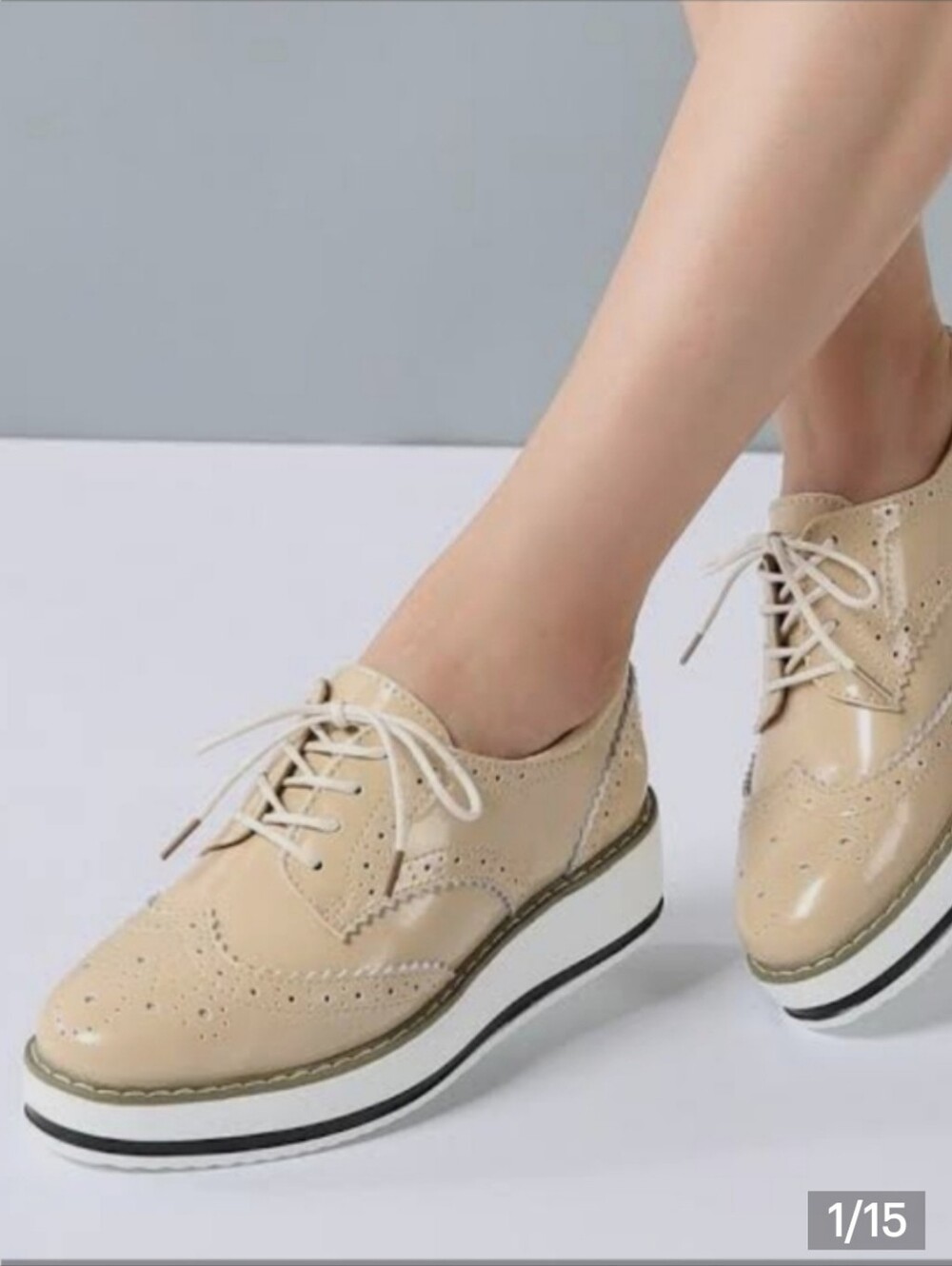 DADAWEN Tan Patent Platform Oxford Wingtip Shoes WOMEN'S SIZE: 39 EU/ 8 US